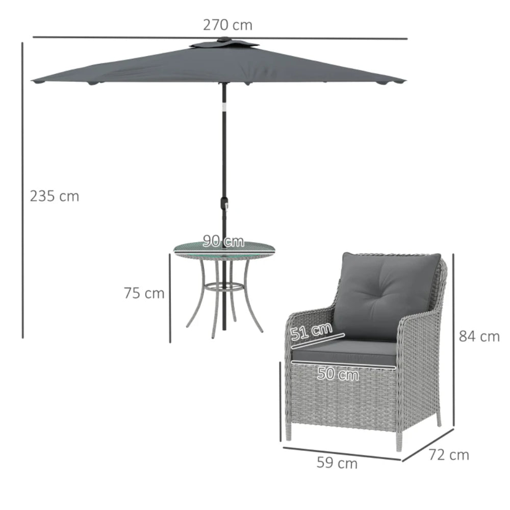 Outsunny 4 Seater Rattan Dining Set with Parasol & Cushions