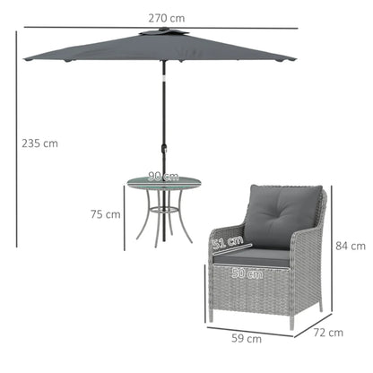 Outsunny 4 Seater Rattan Dining Set with Parasol & Cushions