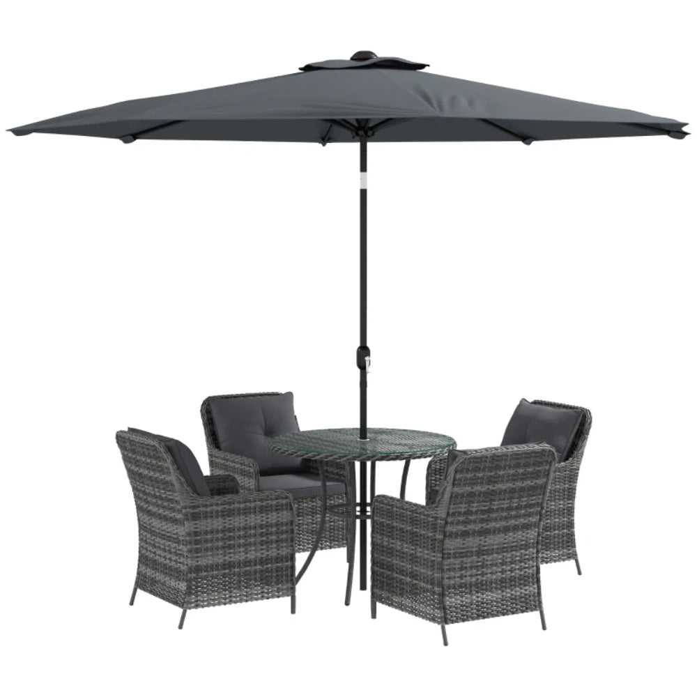 Outsunny 4 Seater Rattan Dining Set with Parasol & Cushions