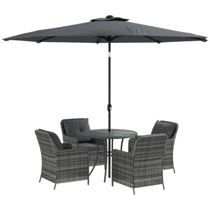Outsunny 4 Seater Rattan Dining Set with Parasol & Cushions