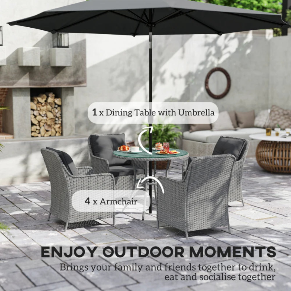 Outsunny 4 Seater Rattan Dining Set with Parasol & Cushions