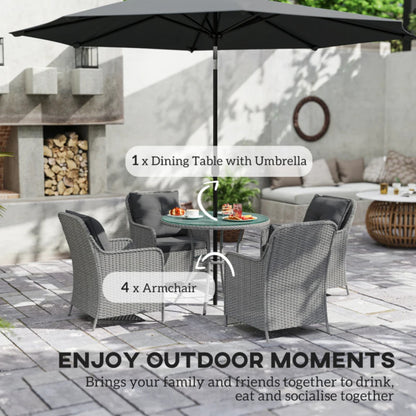 Outsunny 4 Seater Rattan Dining Set with Parasol & Cushions