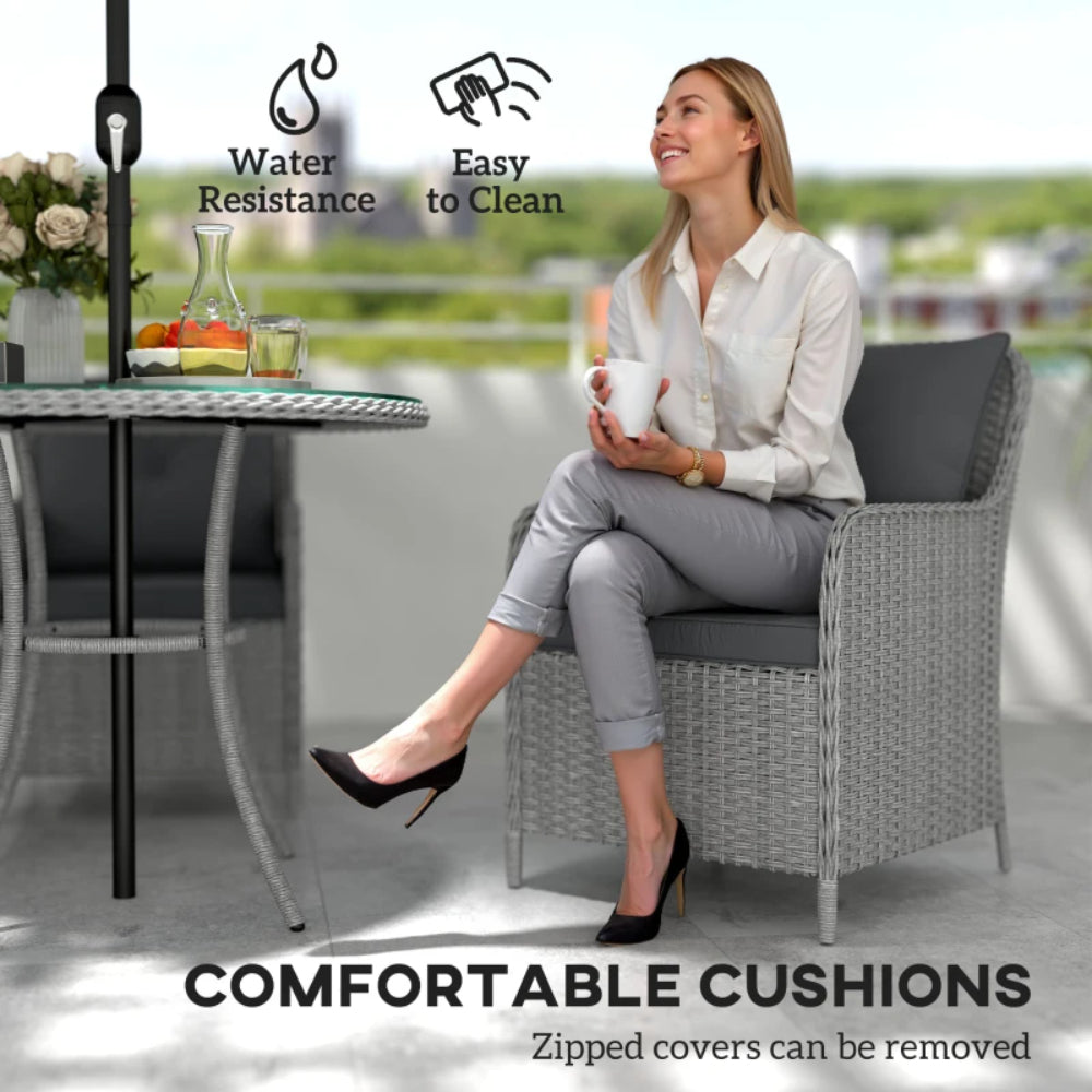 Outsunny 4 Seater Rattan Dining Set with Parasol & Cushions