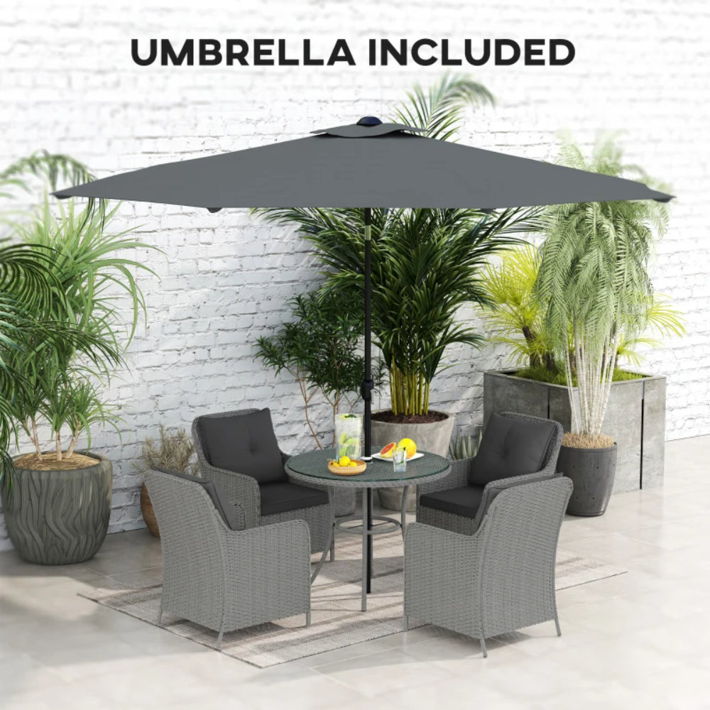 Outsunny 4 Seater Rattan Dining Set with Parasol & Cushions