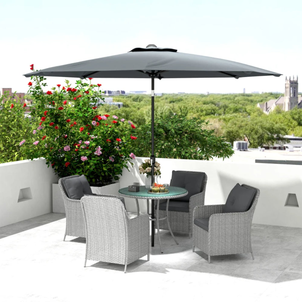 Outsunny 4 Seater Rattan Dining Set with Parasol & Cushions