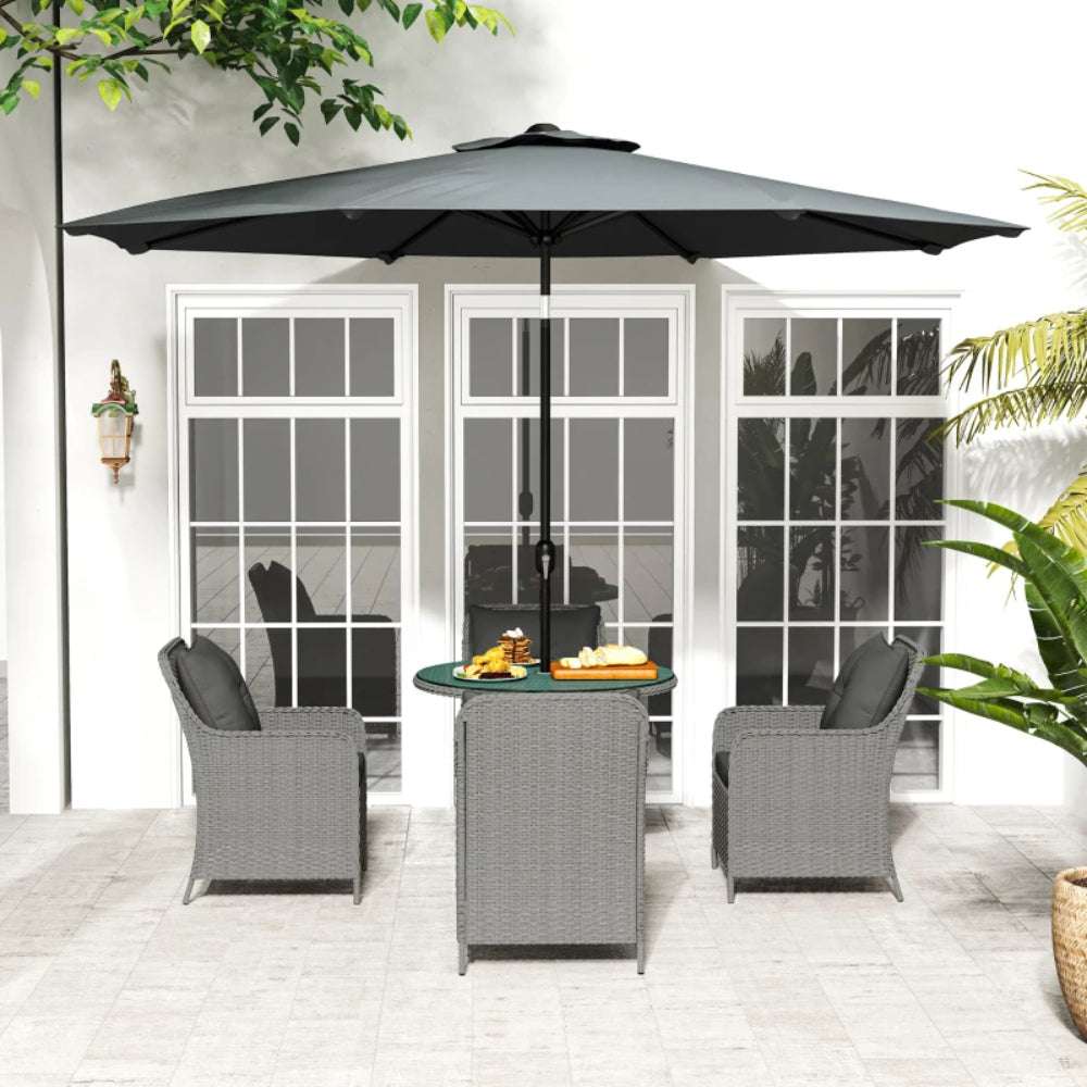 Outsunny 4 Seater Rattan Dining Set with Parasol & Cushions