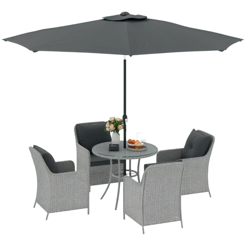 Outsunny 4 Seater Rattan Dining Set with Parasol & Cushions