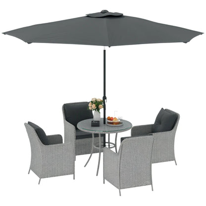 Outsunny 4 Seater Rattan Dining Set with Parasol & Cushions
