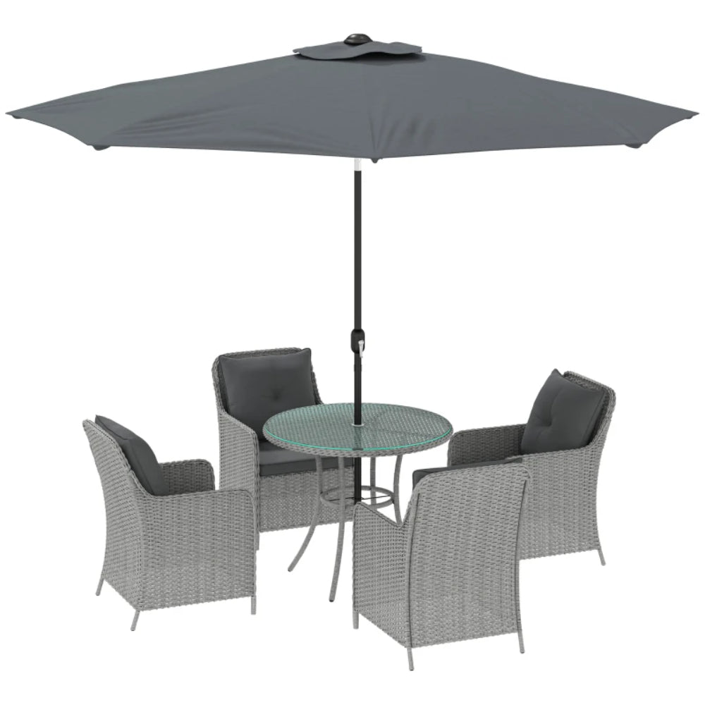 Outsunny 4 Seater Rattan Dining Set with Parasol & Cushions