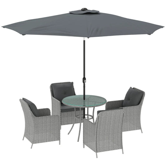 Outsunny 4 Seater Rattan Dining Set with Parasol & Cushions