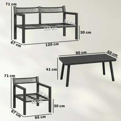 Outsunny 4 Seater Rattan Garden Furniture Set with 2 Armchairs, Loveseat, Coffee Table, Dark Grey 860-475V71CG