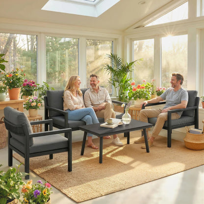 Outsunny 4 Seater Rattan Garden Furniture Set with 2 Armchairs, Loveseat, Coffee Table, Dark Grey 860-475V71CG