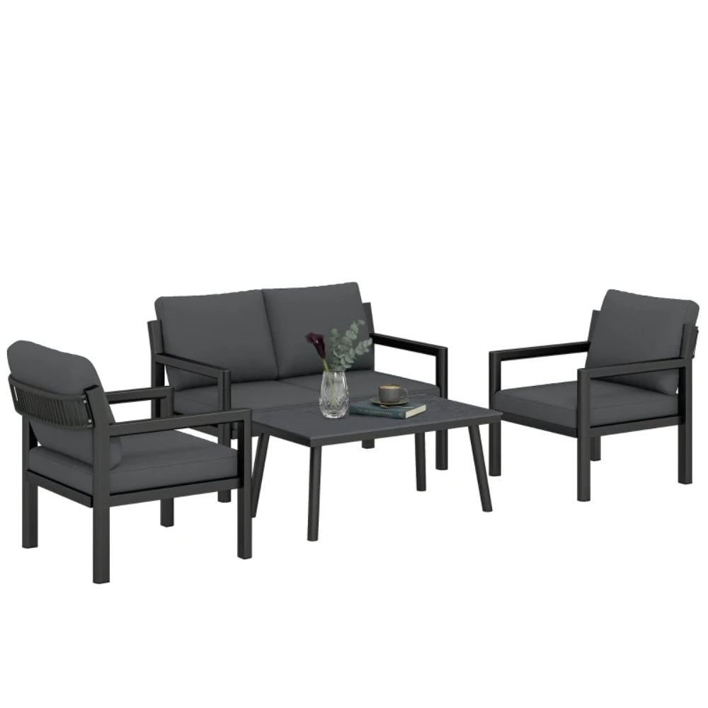Outsunny 4 Seater Rattan Garden Furniture Set with 2 Armchairs, Loveseat, Coffee Table, Dark Grey 860-475V71CG