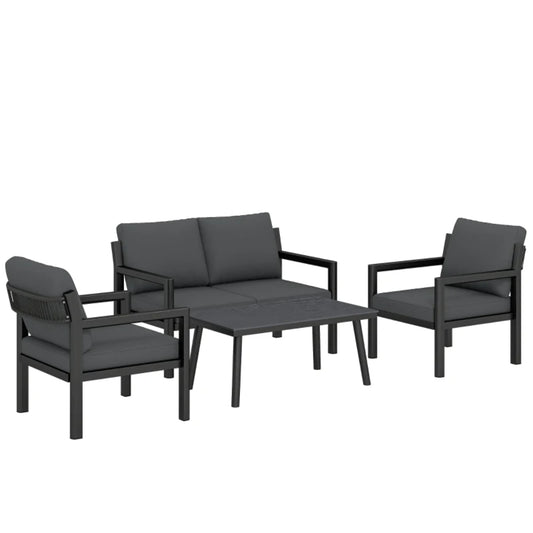 Outsunny 4 Seater Rattan Garden Furniture Set with 2 Armchairs, Loveseat, Coffee Table, Dark Grey 860-475V71CG