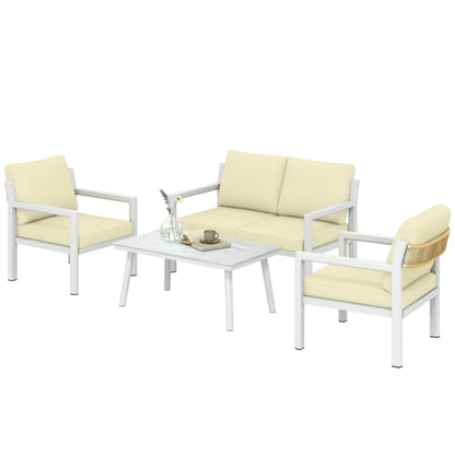 Outsunny 4 Seater Rattan Garden Furniture Set with 2 Armchairs, Loveseat, Coffee Table, Garden Sofa Set with Cushions 860-474V