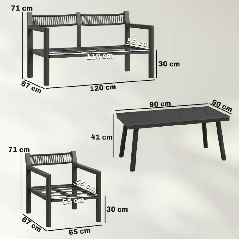 Outsunny 4 Seater Rattan Garden Furniture Set with 2 Armchairs, Loveseat, Coffee Table, Garden Sofa Set with Cushions 860-474V