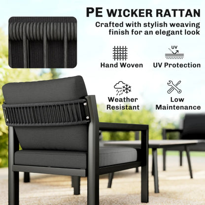Outsunny 4 Seater Rattan Garden Furniture Set with 2 Armchairs, Loveseat, Coffee Table, Garden Sofa Set with Cushions 860-474V