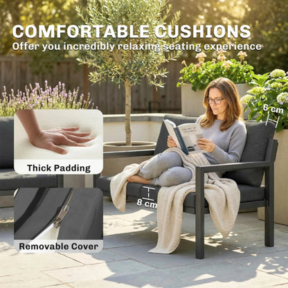 Outsunny 4 Seater Rattan Garden Furniture Set with 2 Armchairs, Loveseat, Coffee Table, Garden Sofa Set with Cushions 860-474V