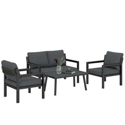 Outsunny 4 Seater Rattan Garden Furniture Set with 2 Armchairs, Loveseat, Coffee Table, Garden Sofa Set with Cushions 860-474V