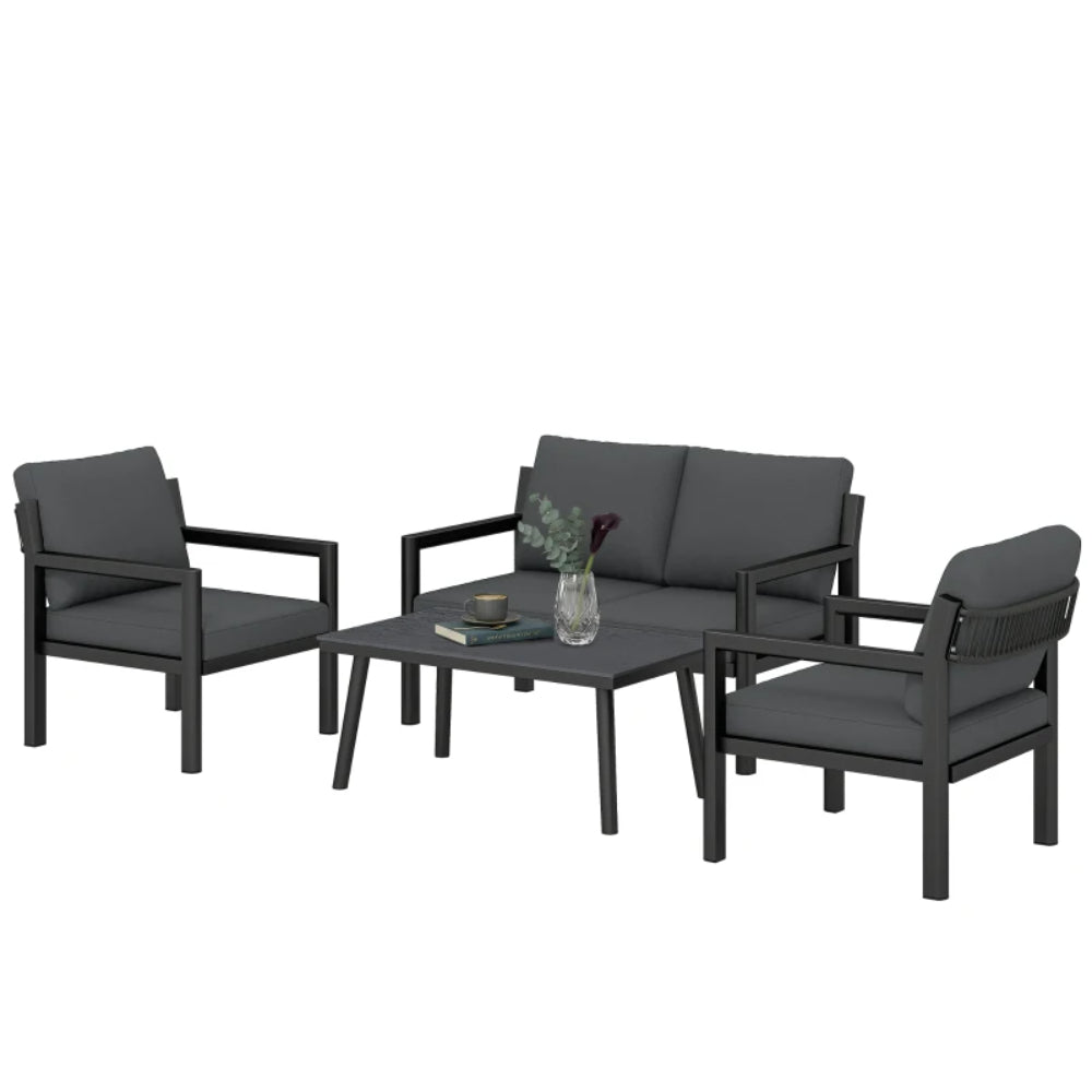 Outsunny 4 Seater Rattan Garden Furniture Set with 2 Armchairs, Loveseat, Coffee Table, Garden Sofa Set with Cushions 860-474V