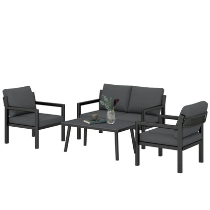 Outsunny 4 Seater Rattan Garden Furniture Set with 2 Armchairs, Loveseat, Coffee Table, Garden Sofa Set with Cushions 860-474V