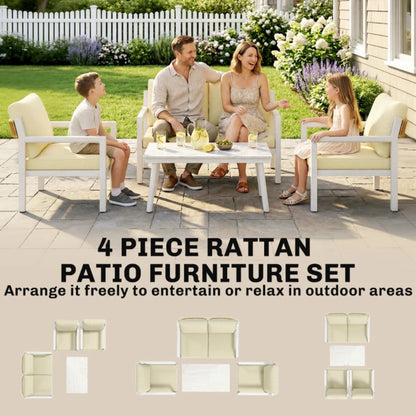 Outsunny 4 Seater Rattan Garden Furniture Set with 2 Armchairs, Loveseat, Coffee Table, Garden Sofa Set with Cushions 860-474V