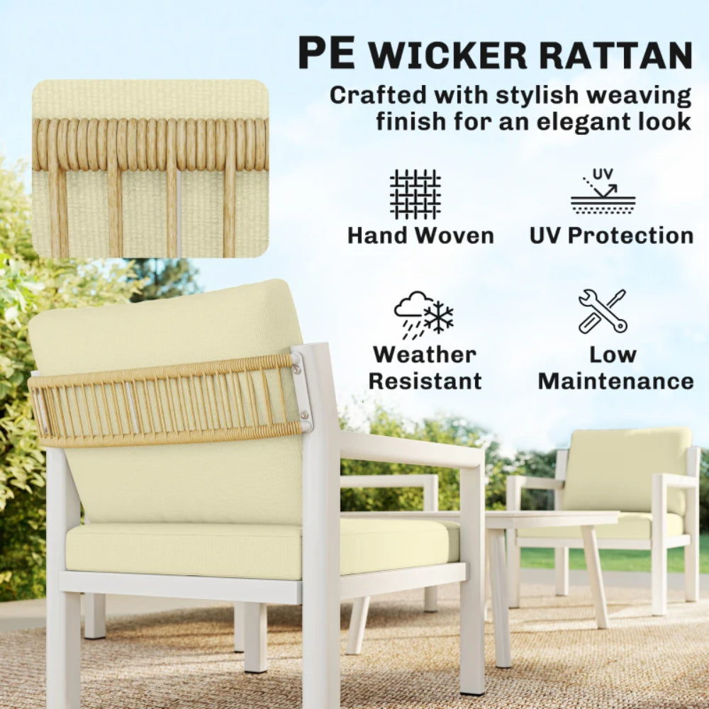 Outsunny 4 Seater Rattan Garden Furniture Set with 2 Armchairs, Loveseat, Coffee Table, Garden Sofa Set with Cushions 860-474V