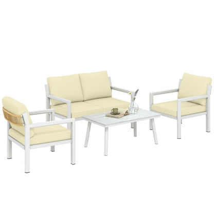 Outsunny 4 Seater Rattan Garden Furniture Set with 2 Armchairs, Loveseat, Coffee Table, Garden Sofa Set with Cushions 860-474V