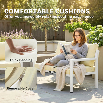 Outsunny 4 Seater Rattan Garden Furniture Set with 2 Armchairs, Loveseat, Coffee Table, Garden Sofa Set with Cushions, Beige Additional Image 5