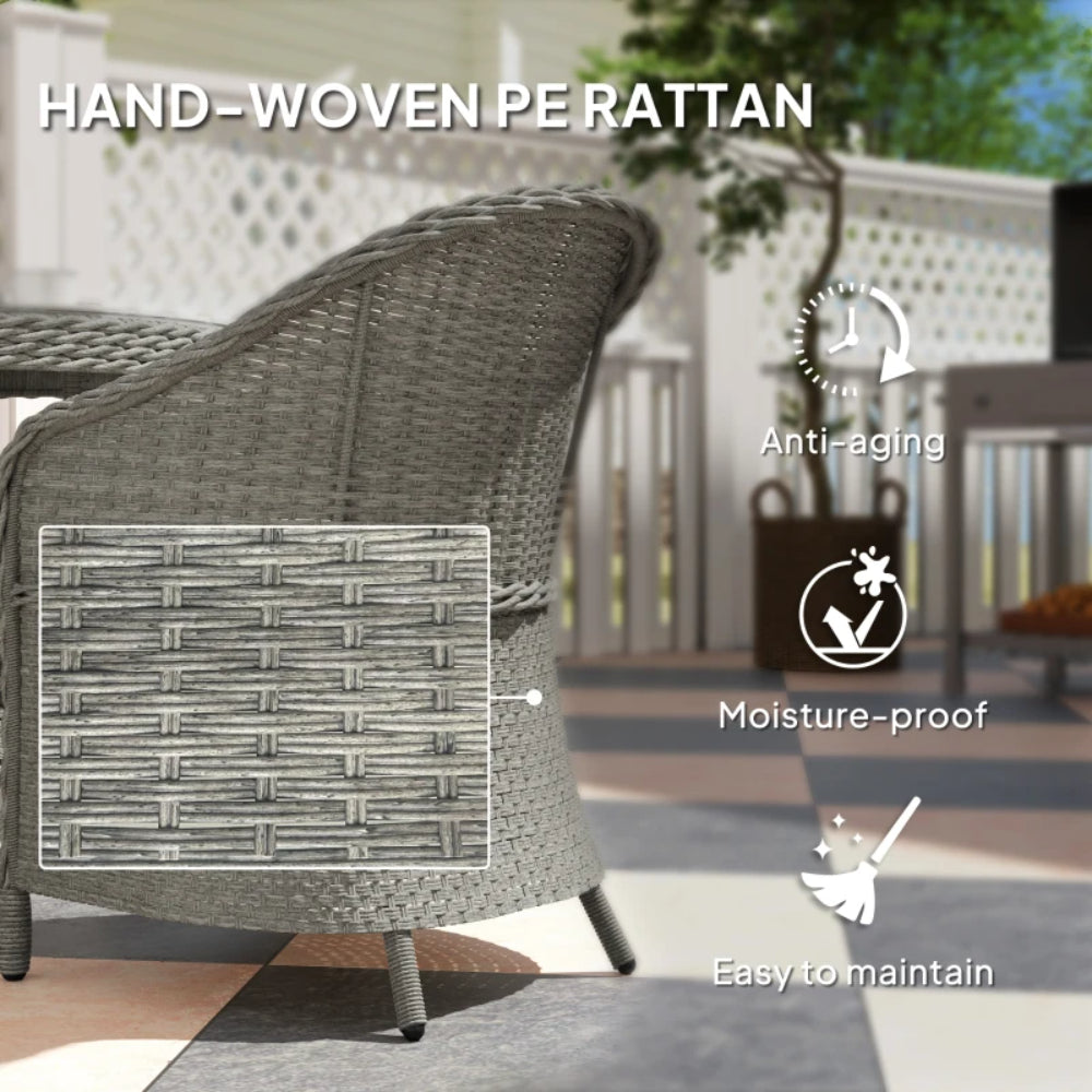 Outsunny 4 Seater Rattan Garden Furniture Set with Cushions, Round PE Rattan Dining Set with Glass-Top Table, Umbrella Hole, Outdoor Garden Table and Chairs