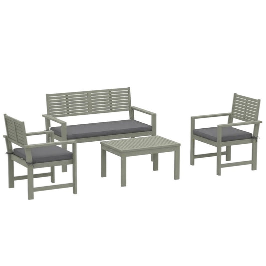 Outsunny 4 Seater Wooden Garden Furniture Set with Loveseat, Armchairs, Table, Acacia Wood Garden Sofa Set 