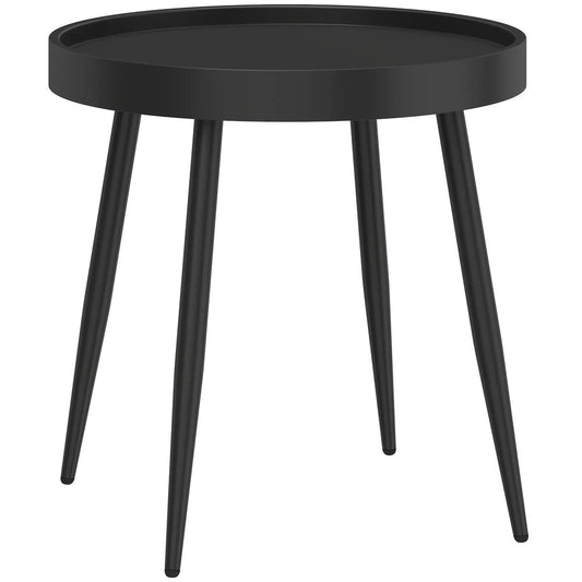 Outsunny 49.5 cm Round Garden Table, Small Outdoor Coffee Side Table with Plastic Tray-Style Top, Metal Legs, Black 