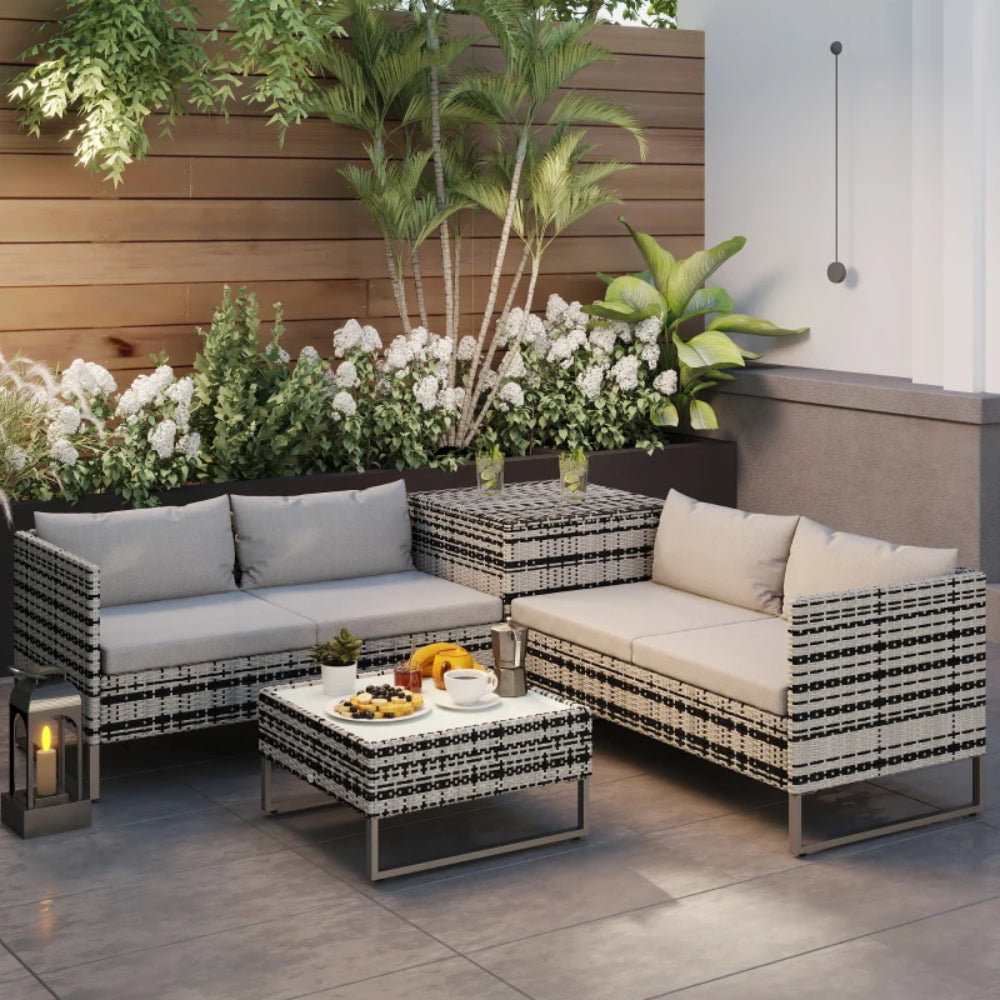 Outsunny 4pc Garden Rattan Wicker Outdoor Furniture Patio Corner Sofa Love Seat and Table Set with Cushions Side Desk Storage Additional Image 1