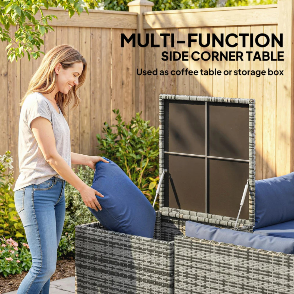 Outsunny 4pc Garden Rattan Wicker Outdoor Furniture Patio Corner Sofa Love Seat and Table Set with Cushions Side Desk Storage Additional Image 18