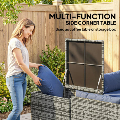 Outsunny 4pc Garden Rattan Wicker Outdoor Furniture Patio Corner Sofa Love Seat and Table Set with Cushions Side Desk Storage Additional Image 18