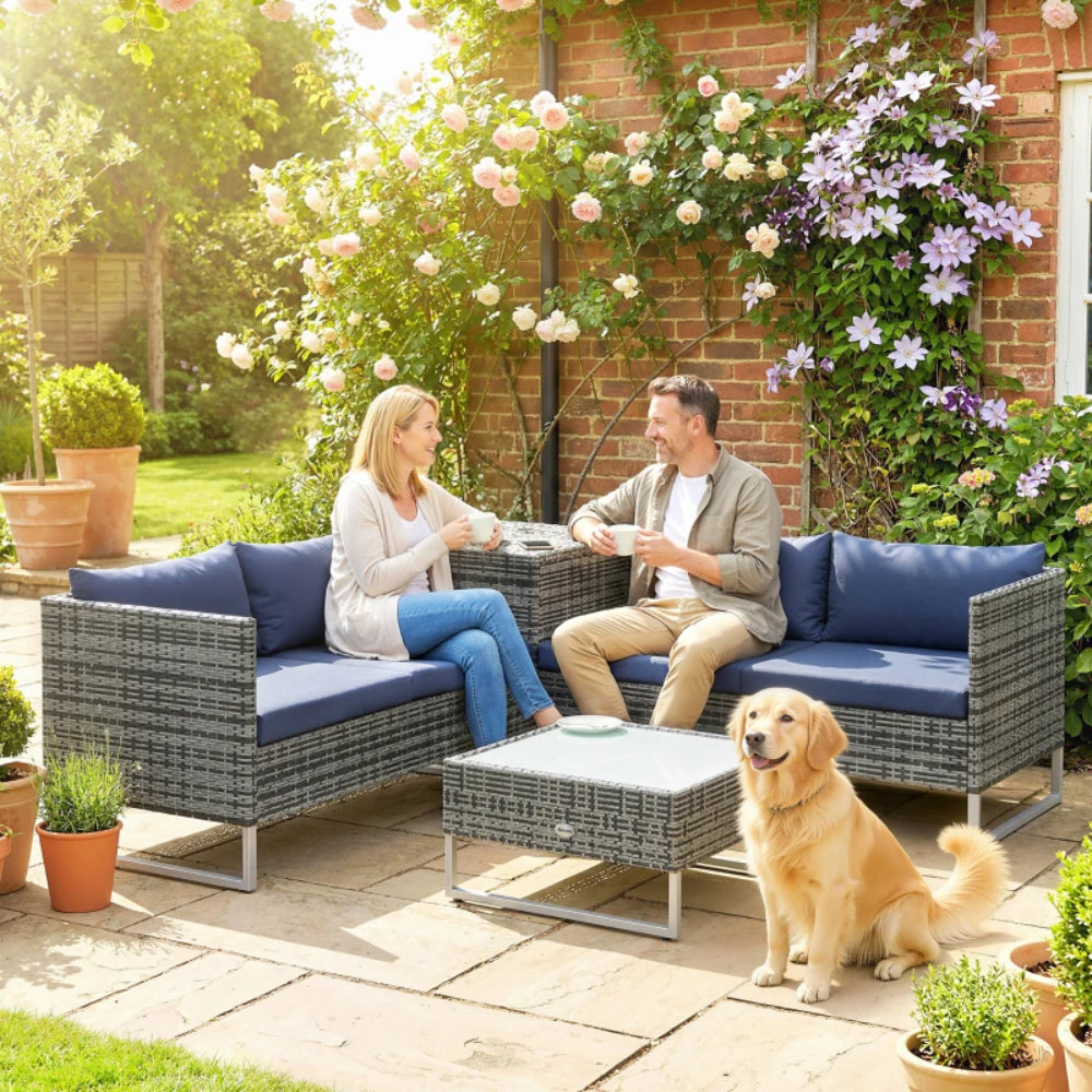 Outsunny 4pc Garden Rattan Wicker Outdoor Furniture Patio Corner Sofa Love Seat and Table Set with Cushions Side Desk Storage Additional Image 22