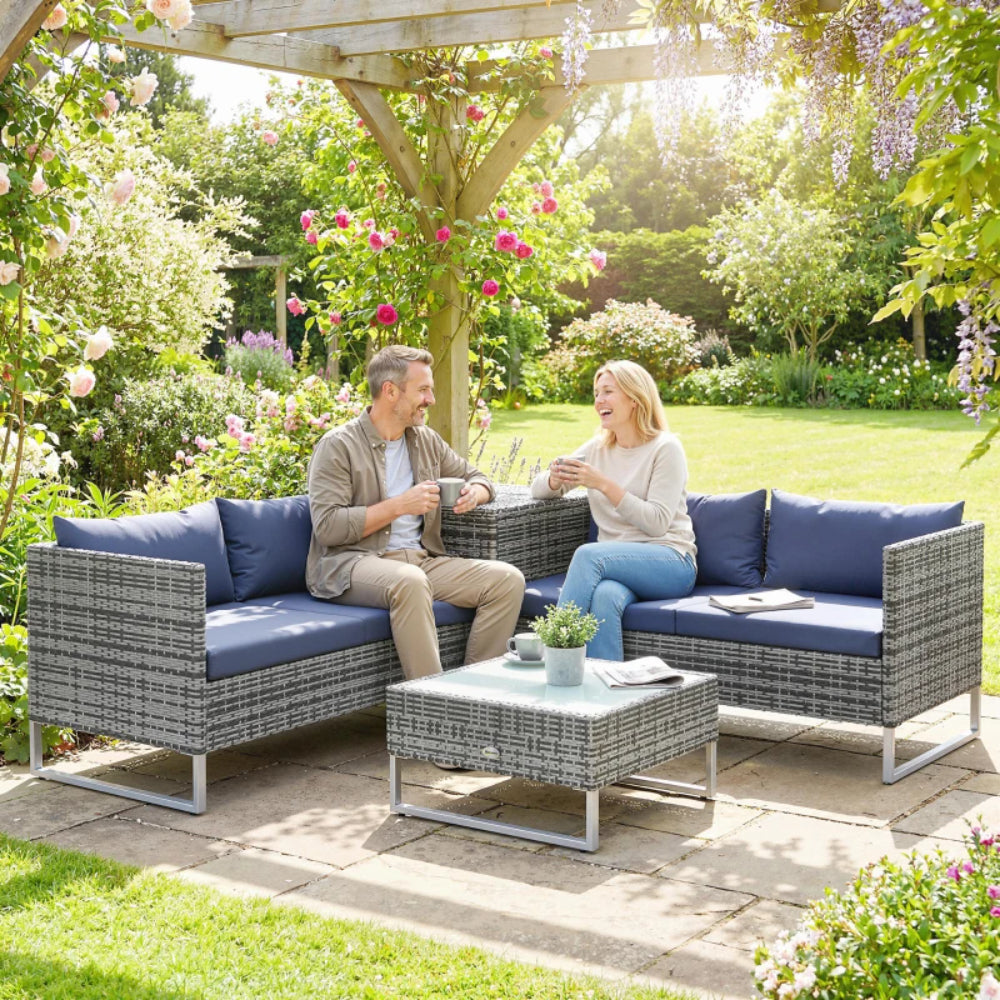 Outsunny 4pc Garden Rattan Wicker Outdoor Furniture Patio Corner Sofa Love Seat and Table Set with Cushions Side Desk Storage Additional Image 23