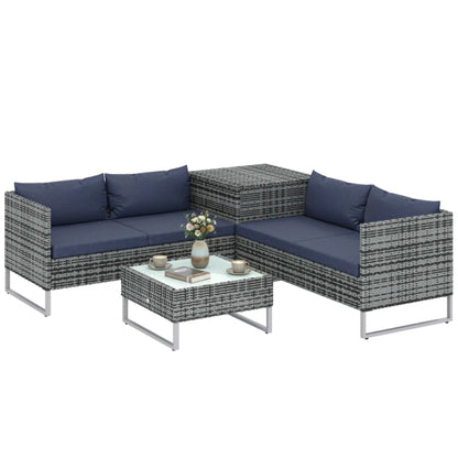Outsunny 4pc Garden Rattan Wicker Outdoor Furniture Patio Corner Sofa Love Seat and Table Set with Cushions Side Desk Storage Additional Image 25