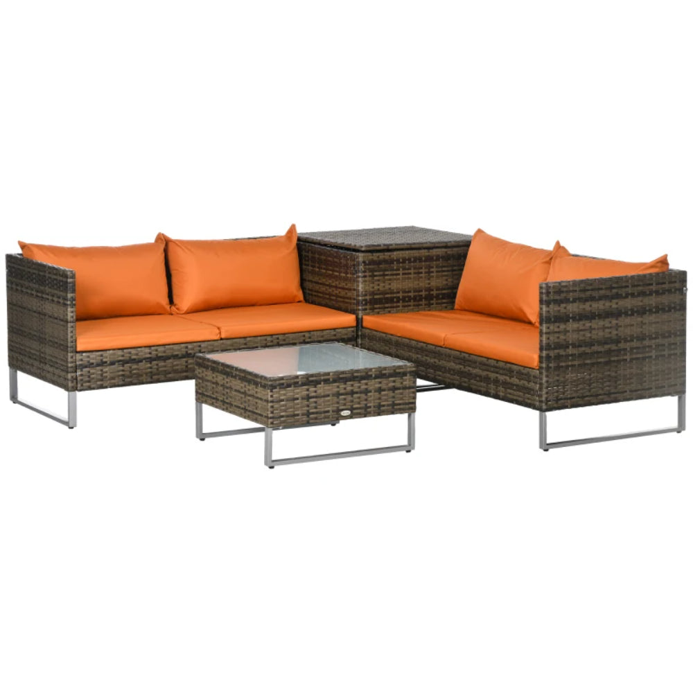 Outsunny 4pc Garden Rattan Wicker Outdoor Furniture Patio Corner Sofa Love Seat and Table Set with Cushions Side Desk Storage Additional Image 27