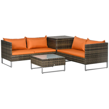 Outsunny 4pc Garden Rattan Wicker Outdoor Furniture Patio Corner Sofa Love Seat and Table Set with Cushions Side Desk Storage Additional Image 27