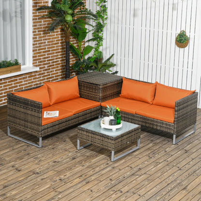 Outsunny 4pc Garden Rattan Wicker Outdoor Furniture Patio Corner Sofa Love Seat and Table Set with Cushions Side Desk Storage Additional Image 28