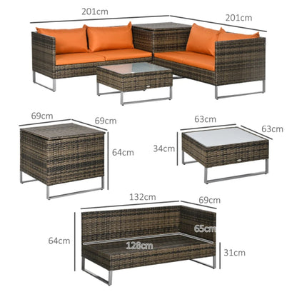 Outsunny 4pc Garden Rattan Wicker Outdoor Furniture Patio Corner Sofa Love Seat and Table Set with Cushions Side Desk Storage Additional Image 29