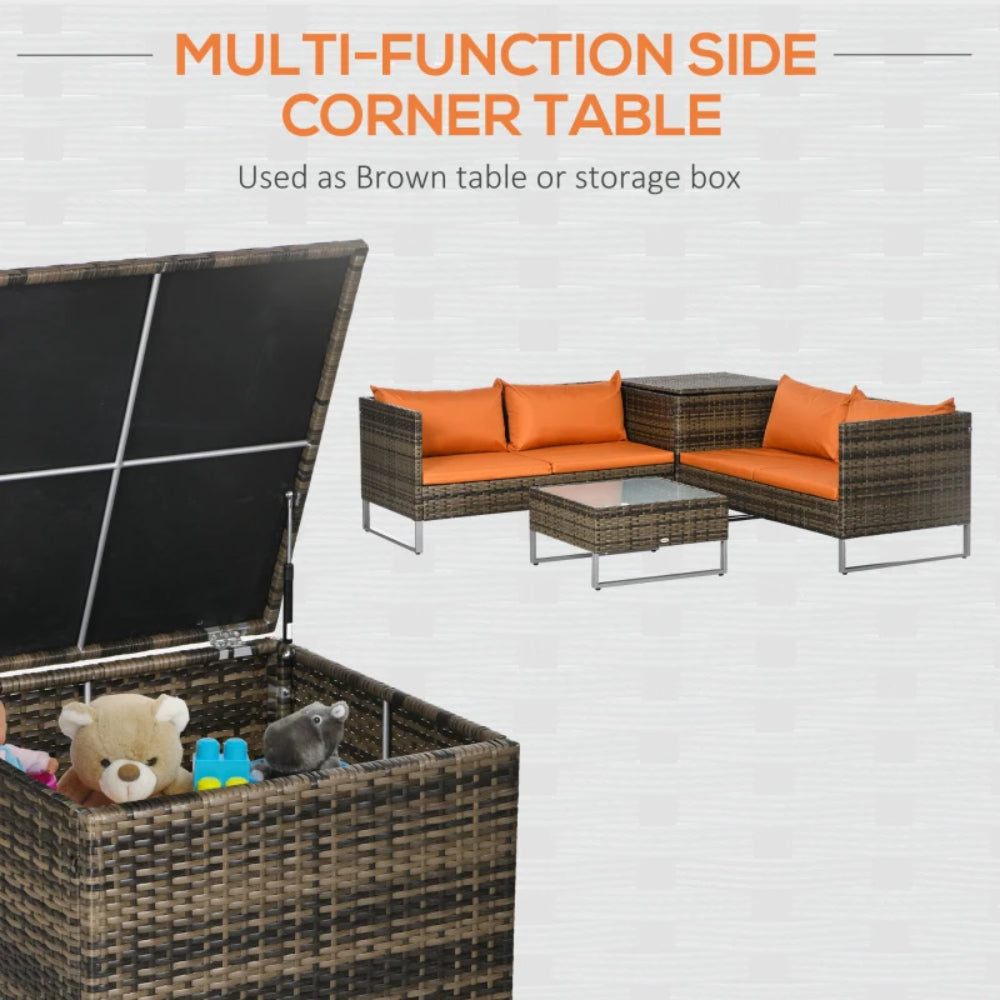 Outsunny 4pc Garden Rattan Wicker Outdoor Furniture Patio Corner Sofa Love Seat and Table Set with Cushions Side Desk Storage Additional Image 30