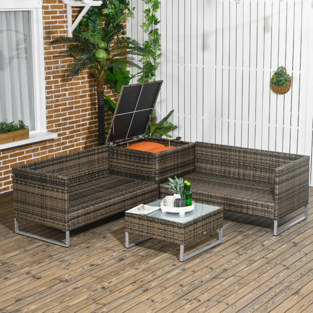 Outsunny 4pc Garden Rattan Wicker Outdoor Furniture Patio Corner Sofa Love Seat and Table Set with Cushions Side Desk Storage Additional Image 34