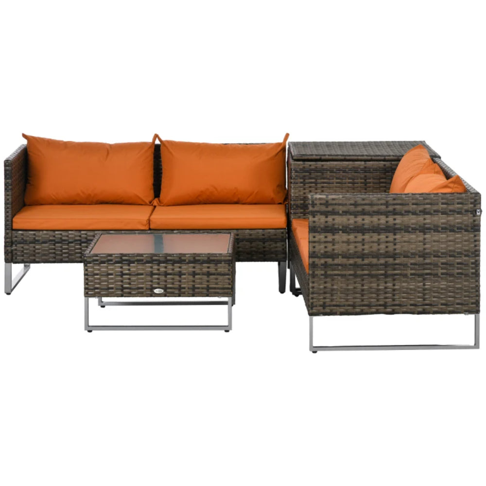 Outsunny 4pc Garden Rattan Wicker Outdoor Furniture Patio Corner Sofa Love Seat and Table Set with Cushions Side Desk Storage Additional Image 37