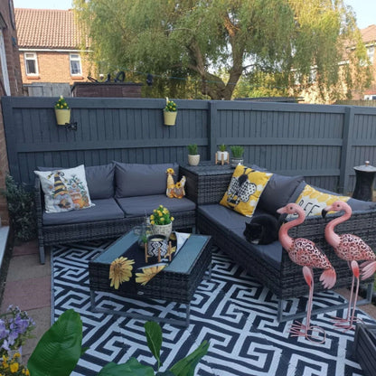 Outsunny 4pc Garden Rattan Wicker Outdoor Furniture Patio Corner Sofa Love Seat and Table Set with Cushions Side Desk Storage Additional Image 6