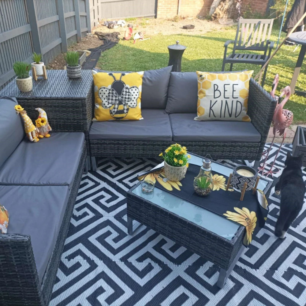 Outsunny 4pc Garden Rattan Wicker Outdoor Furniture Patio Corner Sofa Love Seat and Table Set with Cushions Side Desk Storage Additional Image 8