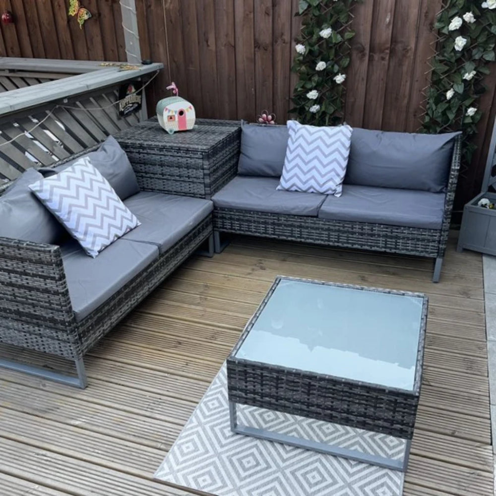 Outsunny 4pc Garden Rattan Wicker Outdoor Furniture Patio Corner Sofa Love Seat and Table Set with Cushions Side Desk Storage Additional Image 9