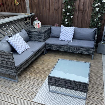 Outsunny 4pc Garden Rattan Wicker Outdoor Furniture Patio Corner Sofa Love Seat and Table Set with Cushions Side Desk Storage Additional Image 9