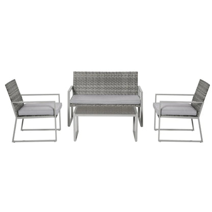 Outsunny 4PC Rattan Garden Furniture Set 2 Single Sofa Arm Chairs 1 Bench with Cushions & Coffee Table Patio Backyard Wicker Weave